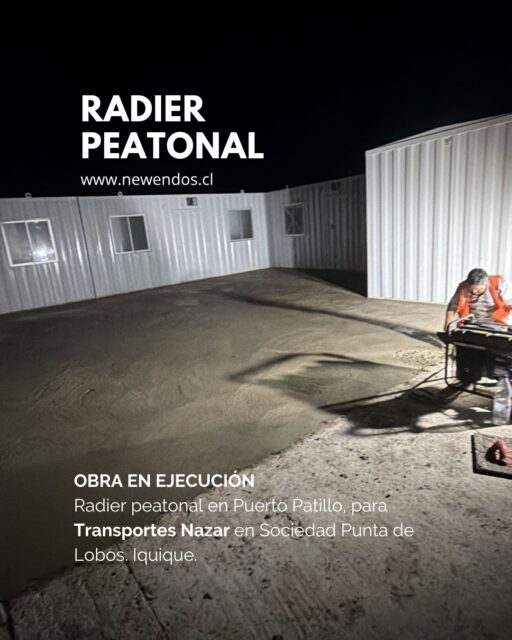 Caminar seguro no debería ser un lujo en faena 

En Puerto Patillo, ejecutamos este radier peatonal para que los trabajadores se trasladen sin exponerse a riesgos.

Ventajas de un buen radier exterior:
✓ Previene caídas y accidentes
✓ Separa flujo peatonal del vehicular
✓ Agiliza los traslados diarios
✓ Resiste clima y alto tránsito

En Newendos construimos pensando en las personas. Porque la seguridad también se construye desde el suelo.

¿Necesitas habilitar zonas seguras en tu planta? Conversemos.

#Newendos #PuertoPatillo #RadierPeatonal #SeguridadEnObra